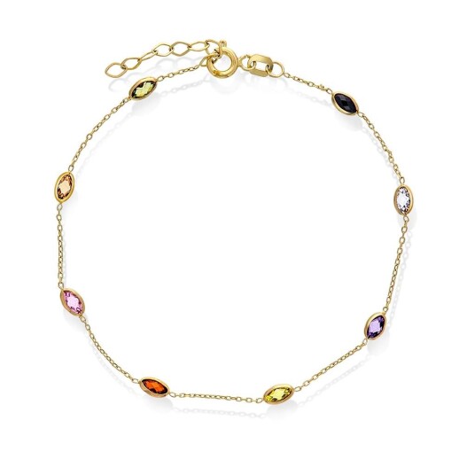 Pan Jewelry, Armbånd i 585 gult gull med fargede zirkonia Pan Jewelry, Armbånd i 585 gult gull med fargede zirkonia