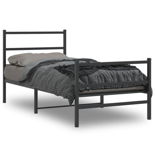 vidaXL Sengeramme i metall med hode- og fotgavl svart 90x190 cm 8721012302723