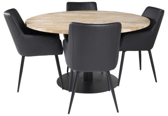 Venture Design Cirebon & Comfort spisegruppe Natur/svart 4 st stoler & bord 140 cm