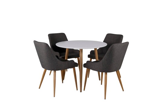 Venture Design Polar & Plaza spisegruppe Hvit/grå 4 st stoler & bord 90 cm