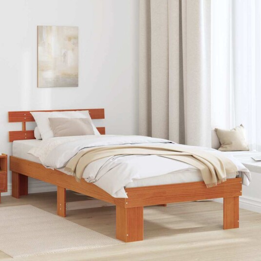  Sengestamme med hodegjerde Brun 90 x 200 cm Massivt furutre