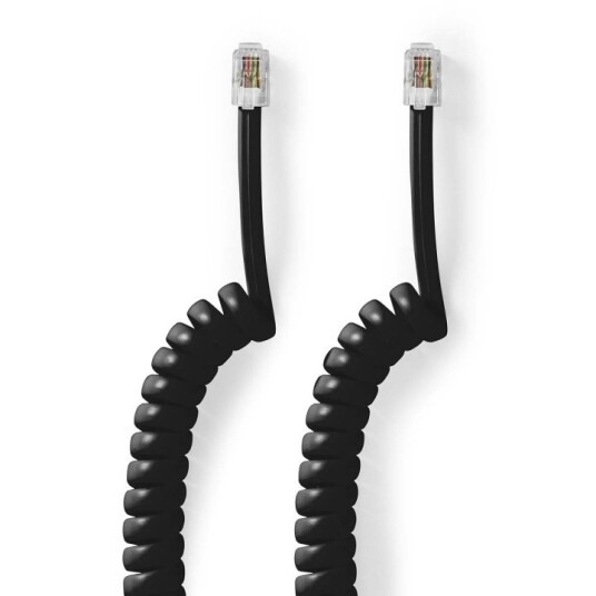 Nedis RJ10 Telefonkabel 2 m Opprullet Sort