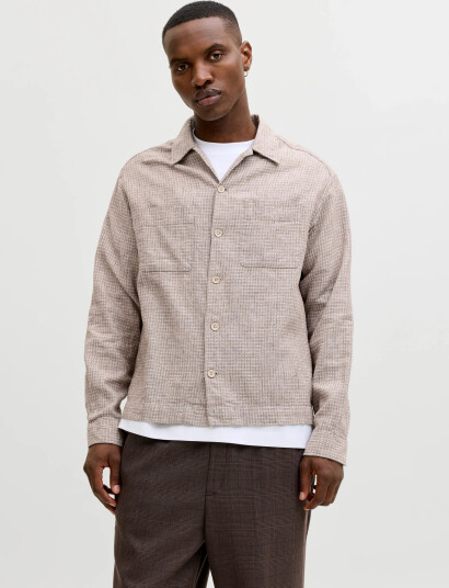 Jack & Jones Jprblamatt Linen Blend L/S Overshirt Sn   Beige   L