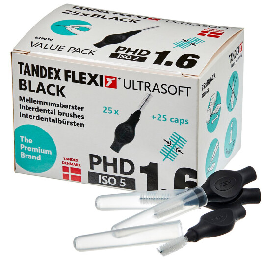 25 stk. Tandex Flexi ULTRASOFT Gap børster 1,0 mm ISO 5 SVART