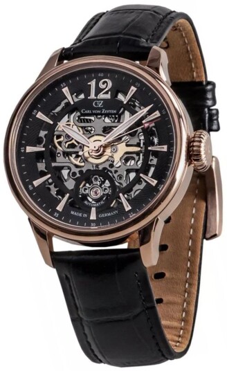 Carl von Zeyten Herreklokke CVZ0051RBK Enz Sort/Lær Ø40 mm Carl von Zeyten Herreklokke CVZ0051RBK Enz Sort/Lær Ø40 mm