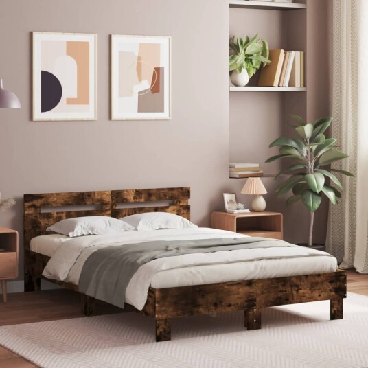 vidaXL Sengeramme med hodegavl røkt eik 120x190 cm konstruert tre 8721012246690