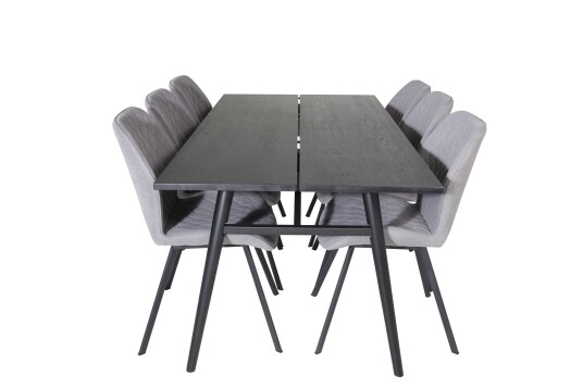 Venture Design Sleek & Gemma spisegruppe Svart/grå 6 st stoler & bord 195 x 95 cm