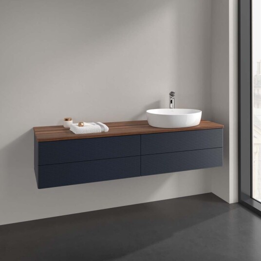Villeroy & Boch Antao Servantskap med 4 skuffer 160x50x36 cm m/lys Blå Matt/Valnøtt Villeroy & Boch Antao Servantskap med 4 skuffer 160x50x36 cm m/lys Blå Matt/Valnøtt