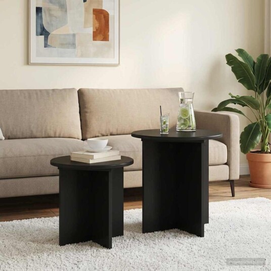 vidaXL Sidebordssett med lagring 2 pcs Svart eik Konstruert tre vidaXL Sidebordssett med lagring 2 pcs Svart eik Konstruert tre