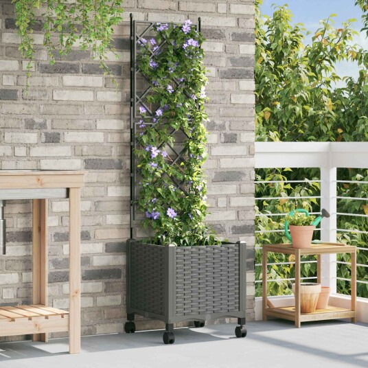 vidaXL Hageplanter med espalier og hjul Lysegrå 40 x 40 x 149 cm PP vidaXL Hageplanter med espalier og hjul Lysegrå 40 x 40 x 149 cm PP