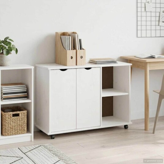 vidaXL Rullende skap med hjul Hvit 100 x 39 x 65,5 cm Massiv furu