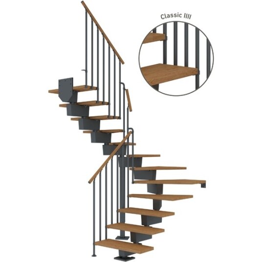 Dolle Dubai U trapp Antracit 7016 classic Iiii oljeret Eik 80 16   Loddret Høyde 289 357cm