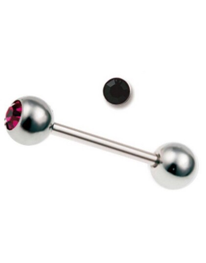 Pen Tungepiercing med Svart Sten Strl 1.6 x 16 med 6 mm kule