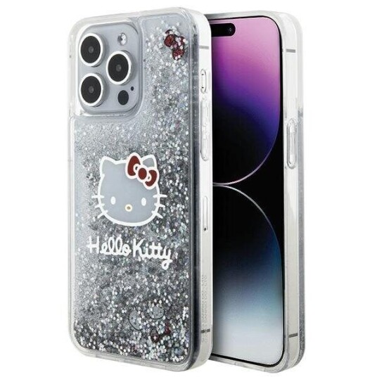Hello Kitty Hkhcp15xlikhet Iphone 15 Pro Max 6.7" Silver/Silver Hardcase Liquid Glitter Charms Kitty Head