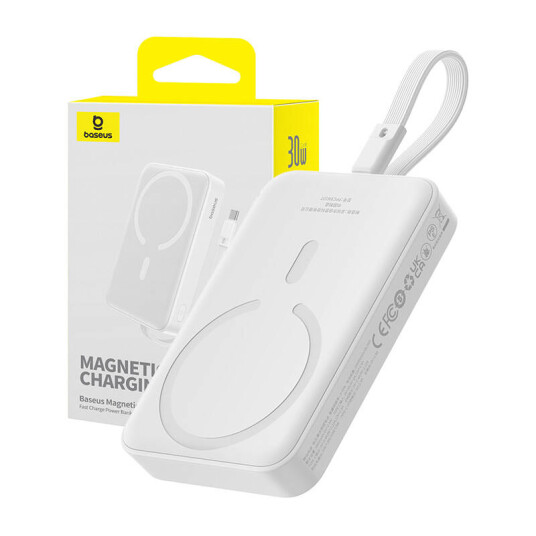 Baseus Magnetic Mini Powerbank 10 000 mAh 30W Trådløs Lading Hvit Baseus Magnetic Mini Powerbank 10 000 mAh 30W Trådløs Lading Hvit