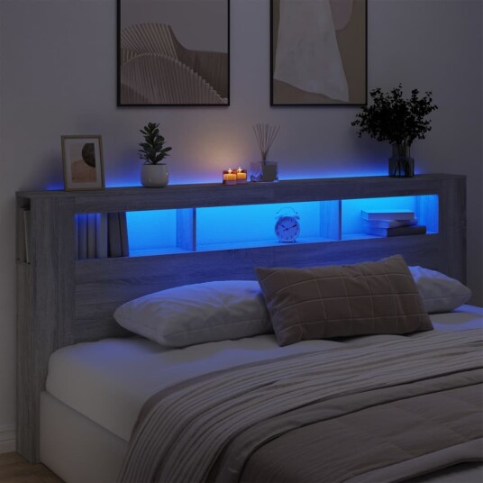 Sengegavl med LED grå sonoma 220x18,5x103,5 cm konstruert tre 8721012259614 Sengegavl med LED grå sonoma 220x18,5x103,5 cm konstruert tre 8721012259614