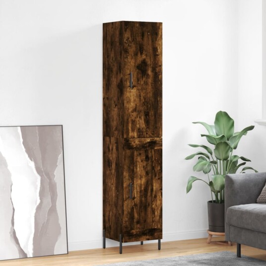 vidaXL Highboard røkt eik 34,5x34x180 cm konstruert tre 8720845485405