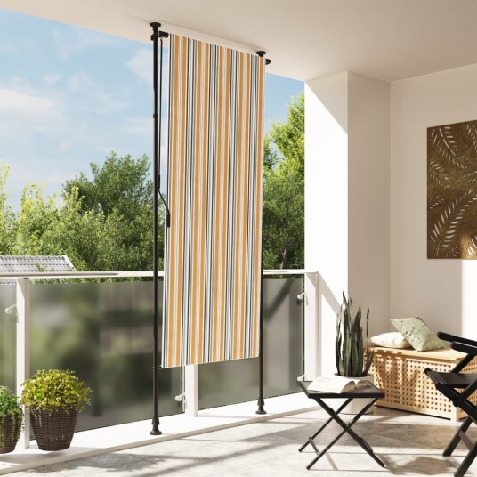 Utendørs rullegardin gul og hvit 120x270 cm stoff og stål 368773
