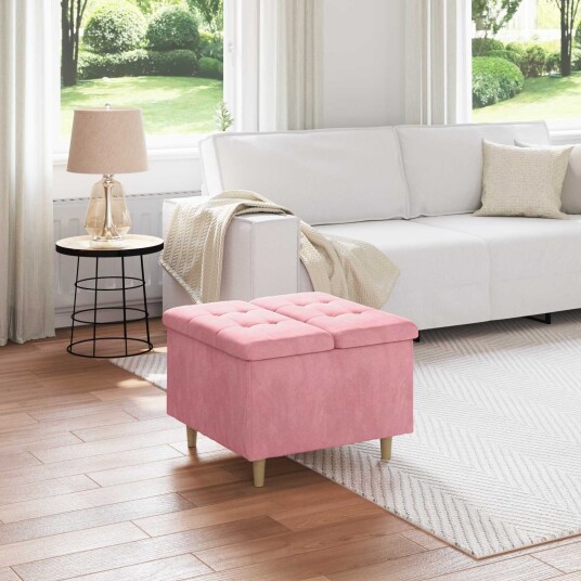 vidaXL Oppbevaringsottoman med pute Rosa 60 x 60 x 45 cm Fløyel