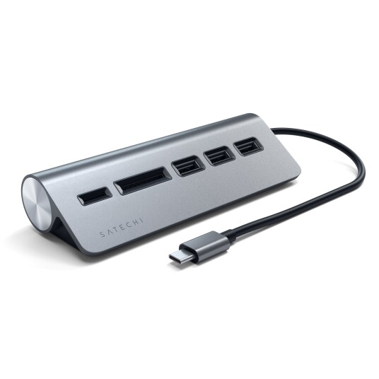 Satechi USB-C Aluminum USB Hub & Card Reader Space Grey USB-hub - 3 porter - Grå Satechi USB-C Aluminum USB Hub & Card Reader Space Grey USB-hub - 3 porter - Grå