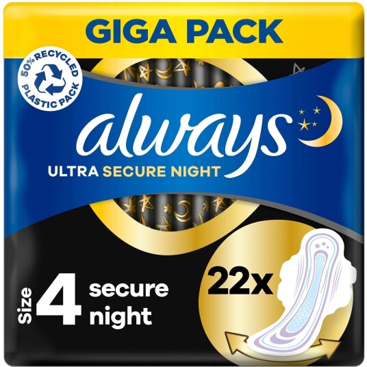 Always Ultra Secure Night Size 4 Pads with wings 22 count Always Ultra Secure Night Size 4 Pads with wings 22 count