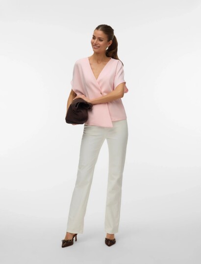Vero Moda Vmsmilla Sonja Ss V Neck Top Exp   Pink   S