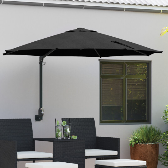 Veggmontert hageparasol med LED Lys Svart 248 cm