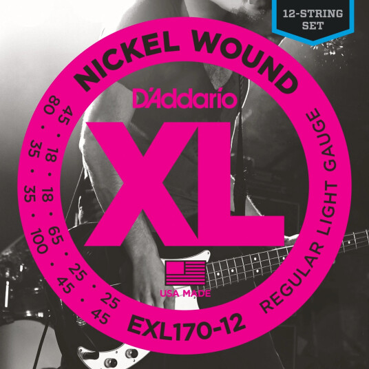 D'Addario Exl170-12 Elbass (Sett) (045-100) Nickel Wound Light 12-String