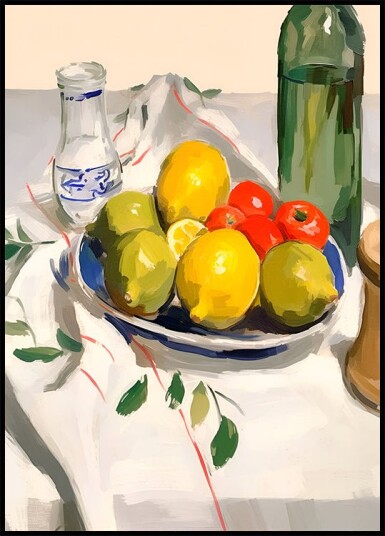 Lemons and Tomatoes rustic kitchen still life Plakat Plakat / 40x50cm