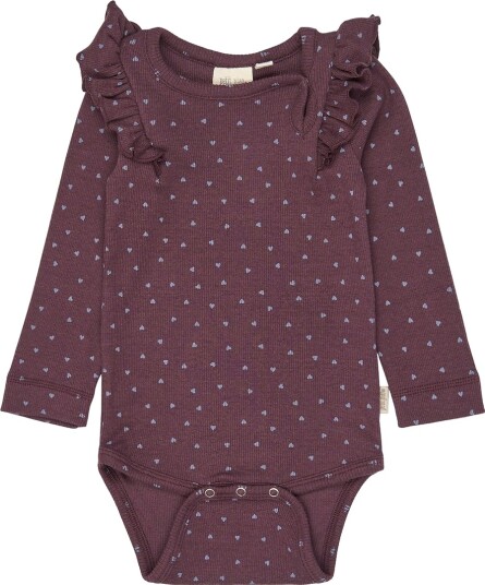 Petit Piao Body I/e   PPSonja   Huckleberry Heart AOP   Petit Piao   74   Langermet Body   Bordeaux