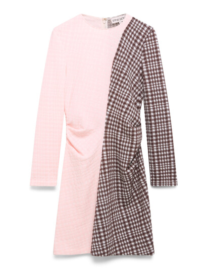 STINE GOYA 2118 Checkered Jersey, Ruched Waist - Pink - M