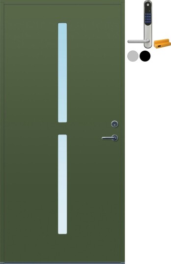 Ytterdør Bygg1 Forus 03 Klarglass med Yale Entrus BxH: 90x200 cm, Høyre, NCS S-6020-G30Y, Grønn, Yale Sølv