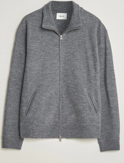 NN07 Soft Boiled Wool Full Zip Dark Grey Melange