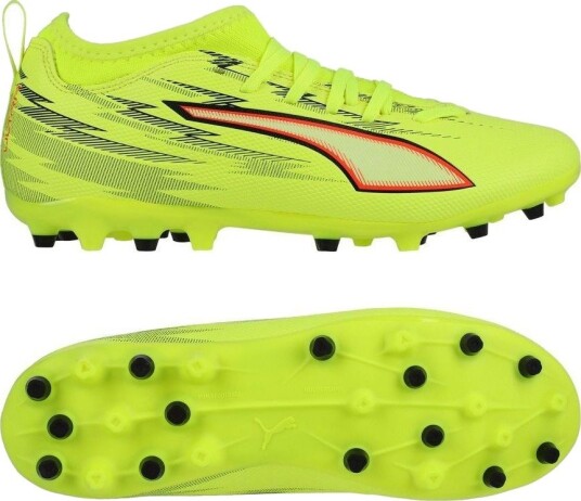 PUMA Ultra 6 Match MG Unleashed   Gul/PUMA Svart/rød/Lime Squeeze Barn   Multi Ground (MG) størrelse 38½