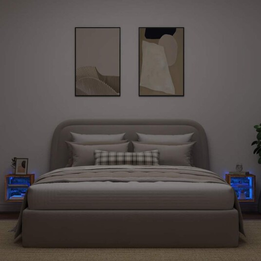  Vegghengt TV-benk med LED 2 stk gammelt tre 30x28,5x30 cm 8721158446602
