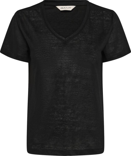 Gant Reg Linen V Neck Ss T Shirt Black XS