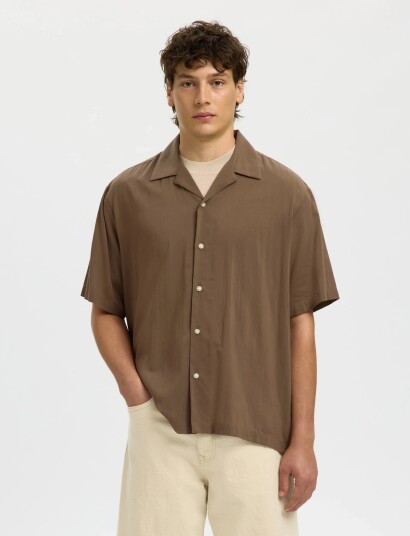 Selected Slhrlxair Mix Ss Shirt Khaki green XXL
