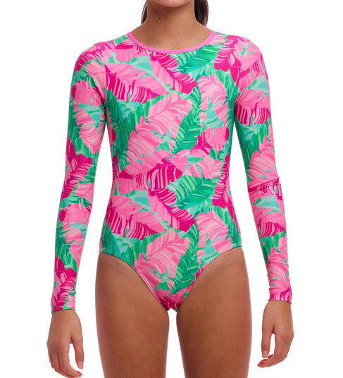 Funkita Badedrakt Langskudd UV50+ Tropisk Palm 16 år 176 Badetøy Grønn Rosa