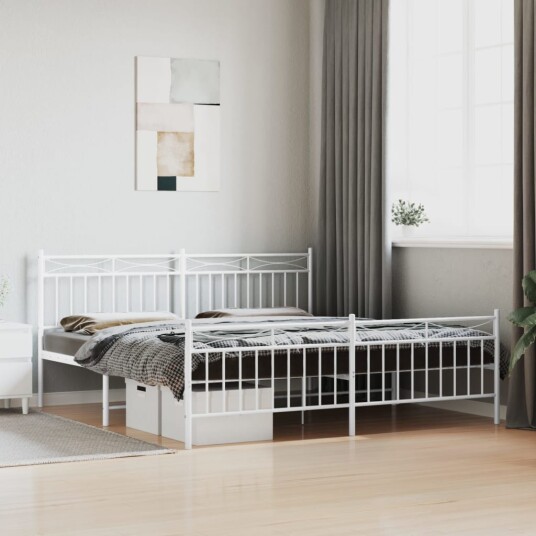 vidaXL Sengeramme i metall med hode- og fotgavl hvit 183x213 cm 8721012210721 vidaXL Sengeramme i metall med hode- og fotgavl hvit 183x213 cm 8721012210721