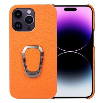 iPhone 14 Pro Max Lær Belagt Deksel med Ringholder Gul