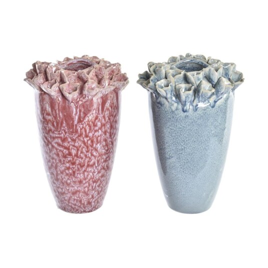 Dkd Home Decor Vase Dkd Home Decor Rosa Turkis Steintøy Blomster Middelhavet 18 X 18 X 25 Cm 16 X 16 X 26 Cm (2 Enheter)
