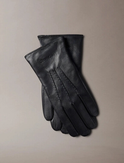 Calvin Klein Classic Pebble Leather Gloves - Black - M/L Calvin Klein Classic Pebble Leather Gloves - Black - M/L