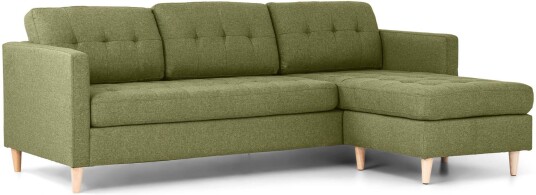 Marino sofa sjeselong høyre eller venstrevent i stoff grønn med treben.