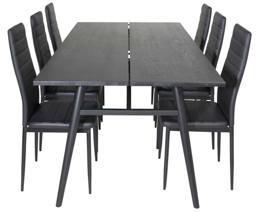 Venture Design Sleek & Slim highback spisegruppe Svart/svart 6 st stoler & bord 195 x 95 cm