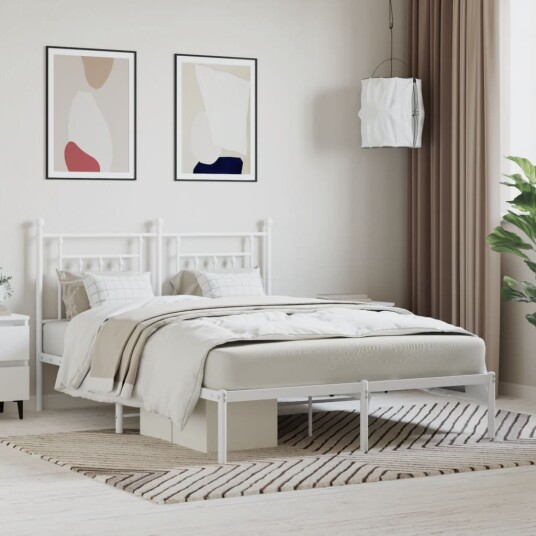 vidaXL Sengeramme i metall med hodegavl hvit 140x190 cm 8720845883669