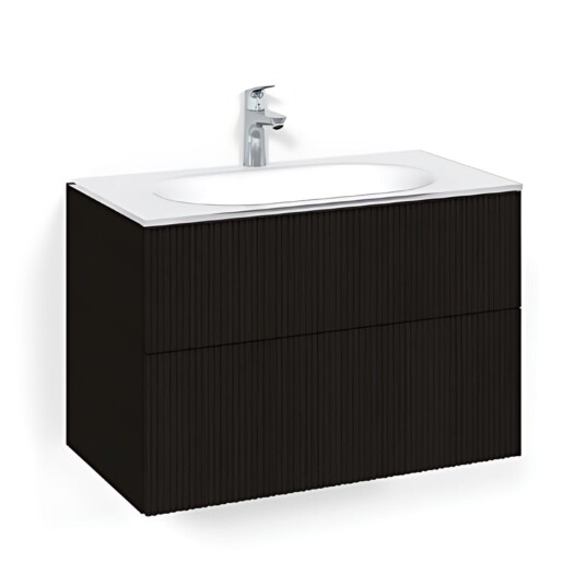 Macro Design Crown Line Servantskap 2-skuff - med Glasservant Svart eik / 80cm Glass Edge Hvit