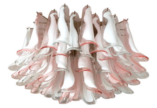 Murano taklampe - 64 kronblader - Rosa / Hvit Krom patinert