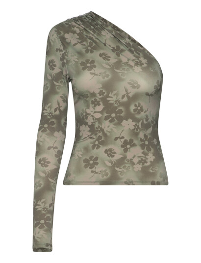Monki Draped One-Shoulder Nylon Top - Khaki green - XXS