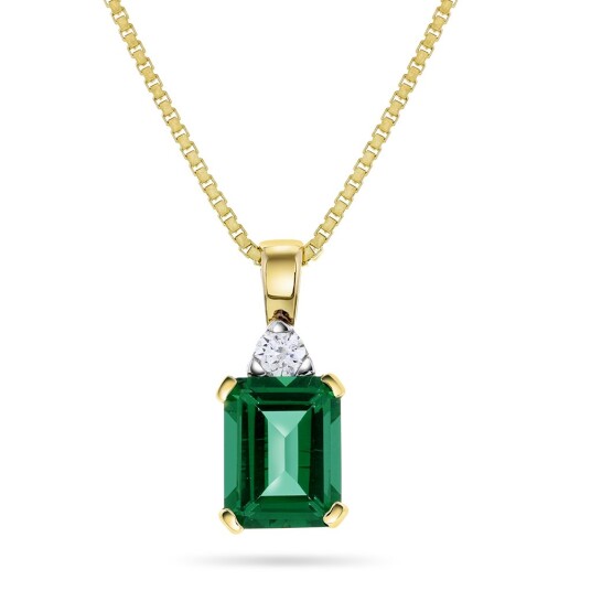 Michelle, Smykke i 585 gult gull med diamant 0,10 ct hydrotermisk smaragd Michelle, Smykke i 585 gult gull med diamant 0,10 ct hydrotermisk smaragd