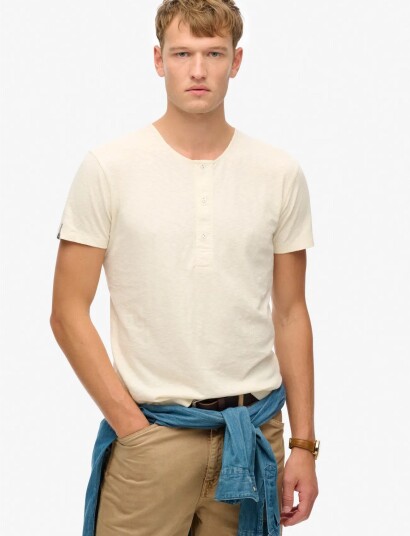 Superdry Merchant Ss Grandad Jersey Top CreaM